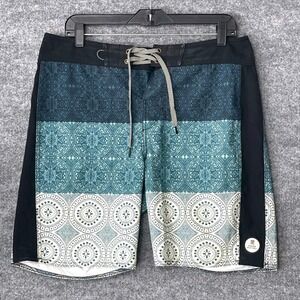 Roark Revival Mens Board Shorts Size 32 Blue Mandala Print Swim Trunks Beachwear